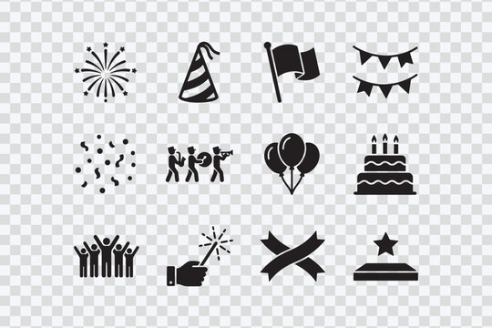 Black Party Celebration Icons Set
