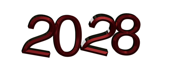 Bold red 3D text 2028 on a white background, perfect for new year greetings and promotion © vegefox.com