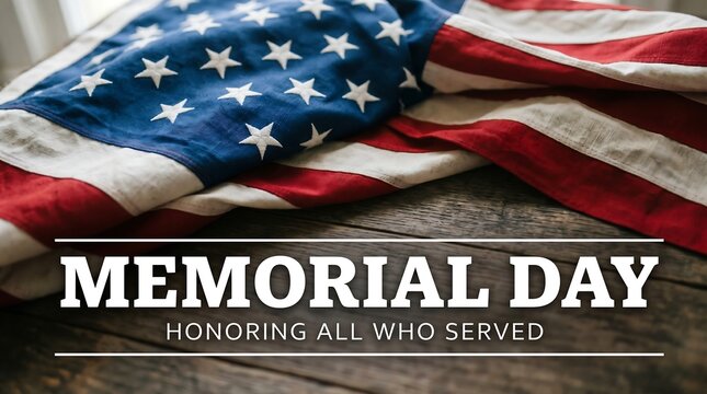 Memorial day background with american flag on rustic wooden table