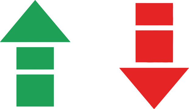 Green up arrow and red down arrow symbols representing growth and decline or positive and negative trends for business Vector