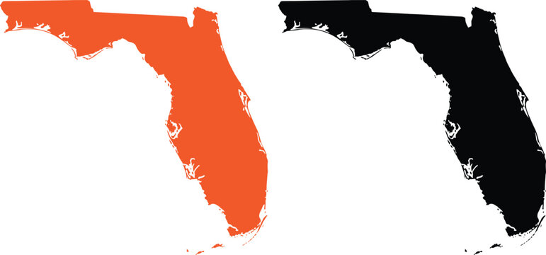 Orange and black silhouette maps of florida state in the united states of america Vector