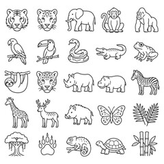 Fototapeta premium Collection of hand-drawn animal icons featuring wildlife diversity.