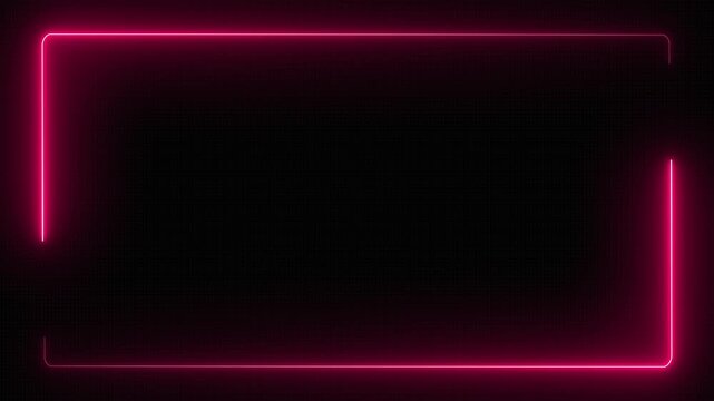 Bright rectangular neon outline animation background. Neon frame animation for background. Futuristic neon border loop