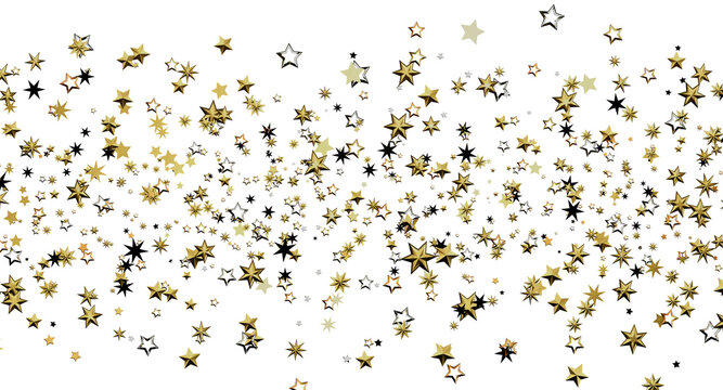 Festive gold star confetti on a clean white background. Perfect for celebrations, new year, holidays. Add sparkle and jo