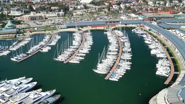 Istanbul Viaport Marina, Nautical vessels and elegant yachts at marina zoom-in