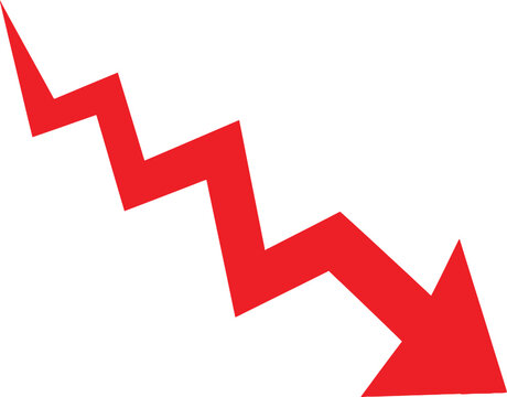 Red zigzag arrow pointing down showing a sharp decline or financial loss concept Vector