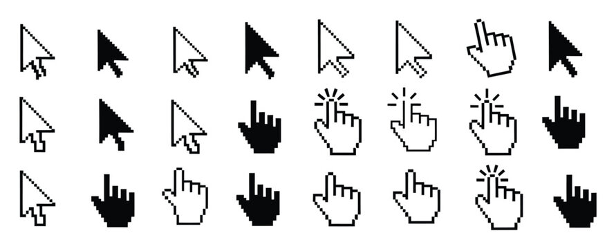 Click cursor set icon, arrow and hand pointer, computer cursor mouse forms Vector Illustration