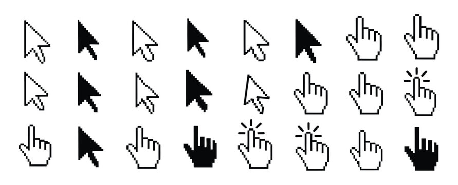 Click cursor set icon, arrow and hand pointer, computer cursor mouse forms Vector Illustration