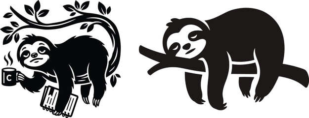 Fototapeta premium Sloth silhouette vector art relaxing animal illustration for design projects