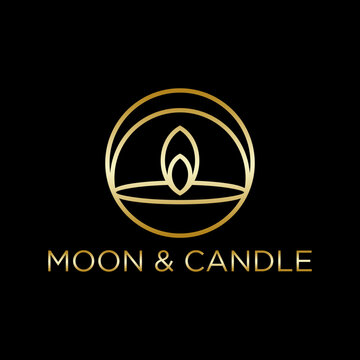 Candle eclipse crescent moon logo design luxury icon symbol