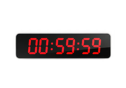 Digital clock showing zero countdown isolated on transparent background