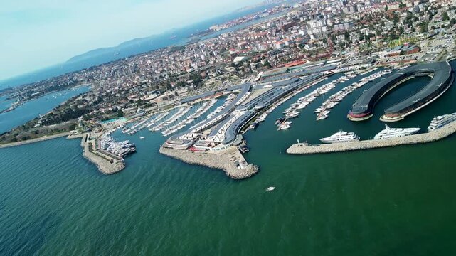 Istanbul Viaport Marina, Vessels and luxury boats docked at marina camera roll