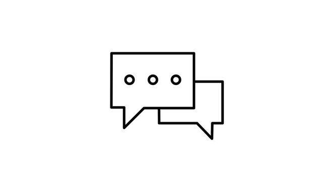 Modern message chat bubble icon animation on black background. Online communication and messaging symbol for social media.4k.