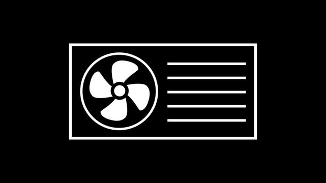Minimal ventilation fan icon animation on black background. Cooling system and air circulation symbol for technology and industrial.