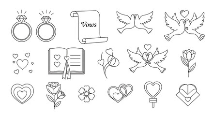 Fototapeta premium Wedding set, love symbols isolated on a transparent background
