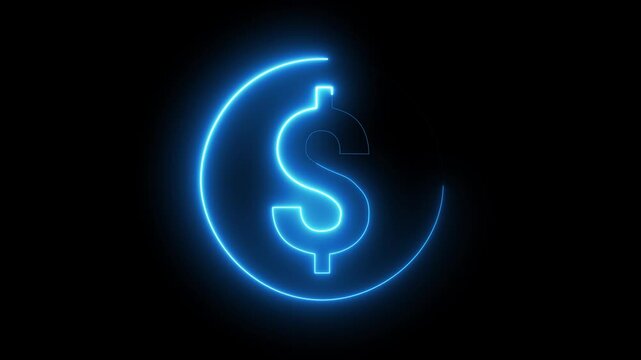 Glowing dollar currency exchange icon animation on black background. Financial transaction and money transfer symbol.