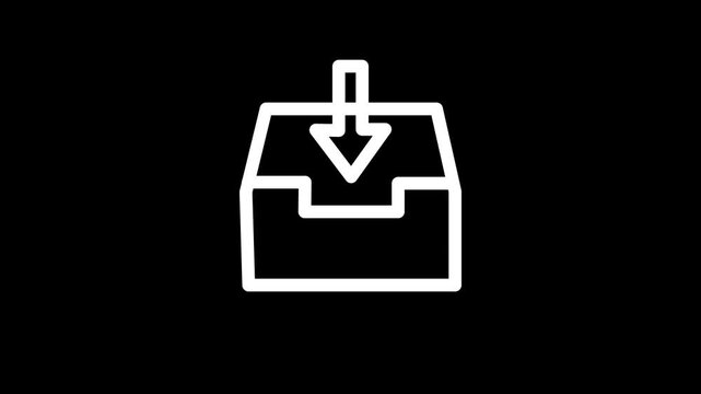 Upload box icon animation on black background. File transfer and cloud upload symbol for app.4k animation.