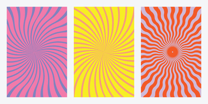 Vibrant retro-style spiral patterns in pink, yellow and orange on white background pattern. Resizable and editable, EPS 10.
