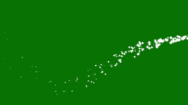 sparkling star trail animation, whit twinkling particles, fairy dust wand glitter stars trail night transition on green alpfa4kvideo.