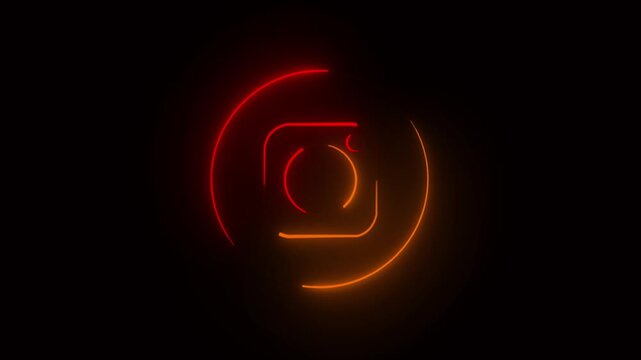 Glowing neon light Instamatic icon animation on black background. Creative idea and innovation and 4k animation.