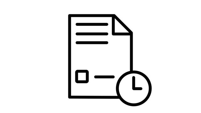 Deadline goals document motion icon featuring a checklist document with a clock, representing project deadlines, task management, strategic planning, and time-sensitive business objectives.
