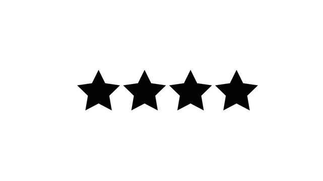 Five star rating icon animated video, Animated five rating stars product on black and white background,Evaluation, rating, stars.