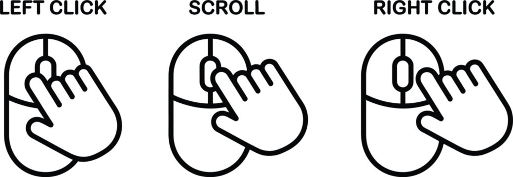 Mouse, click button icon set featuring cursor interaction and digital interface symbols, modern vector illustration collection.