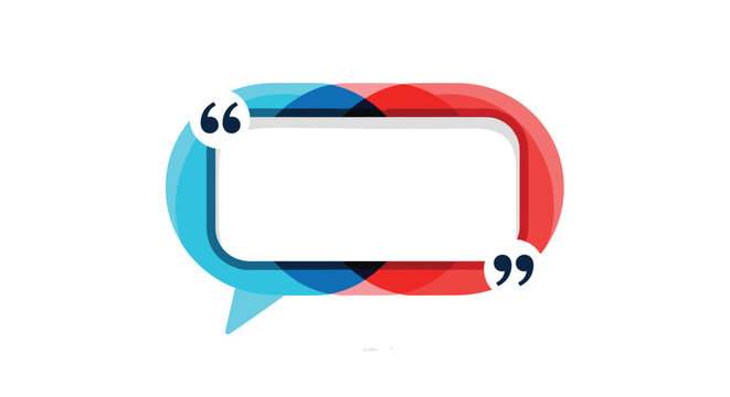 Modern speech bubble frame with overlapping blue and red circles and quotation marks for text on a white background.
