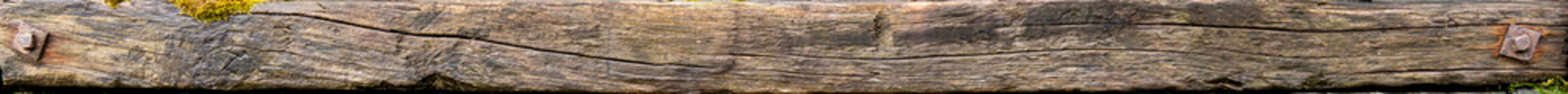 Wet Old Oak Railway Sleeper Seamless Wood Texture 4K. High resolution seamless texture of a wet old oak railway sleeper with rusted bolts, weathered wood grain, moss and realistic aged surface details