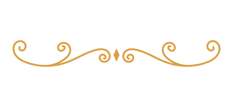 Elegant golden swirl divider ornament. Decorative vintage flourish line design. Luxury ornamental scroll border element. Classic abstract decorative separator vector.