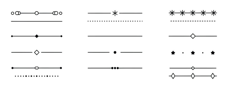 Decorative elegant line art dividers, vintage borders, design separators set. Vector Illustration