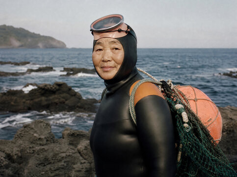 바다로 뛰어드는 해녀 Haenyeo Diving into the Sea
