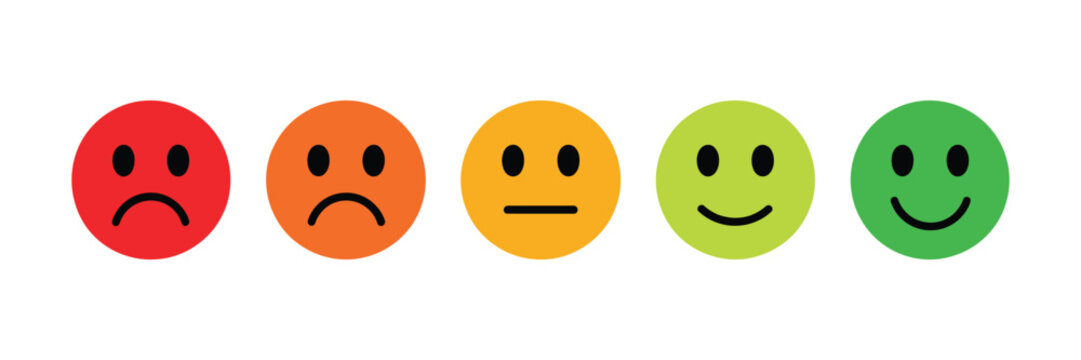 Emoji social reactions icon, mood and satisfaction buttons, user feedback or rating scale. Vector Illustration