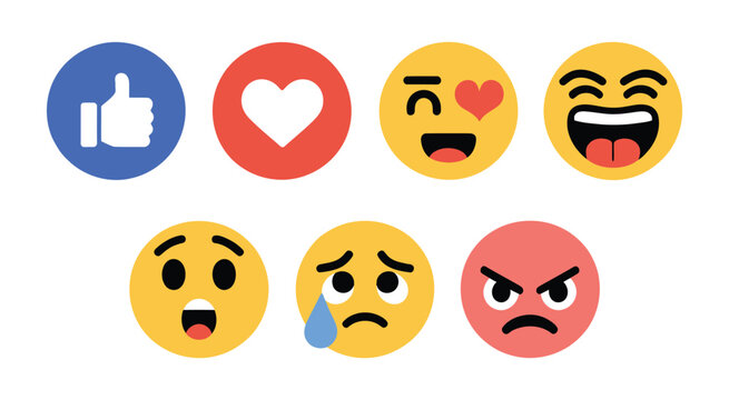 Facebook Emoticon Emoji Icon Buttons Vector Editorial Illustration, Social Media Reaction Symbols