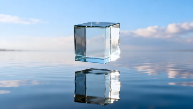 Glass cube floating on water