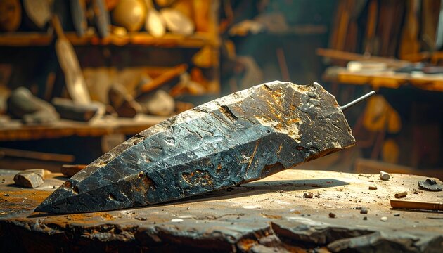 Close-up of ancient flint arrowhead with fine knapping workmanship