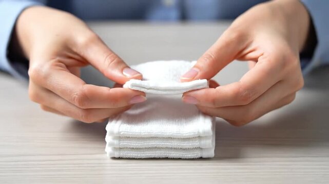 woman hand holding a mini towel