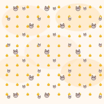 Kawaii Bear Baker Seamless Pattern with Cakes and Cupcakes on Warm Cream Background