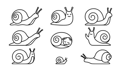 Cute Snail Cartoon Collection Hand Drawn Vector Illustration © Boloram