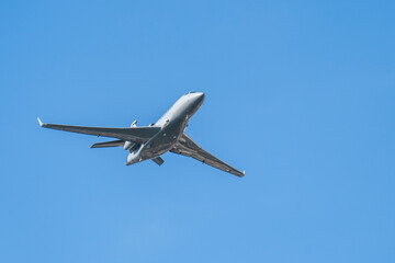 Fototapeta premium Gray government transport airplane over Budapest