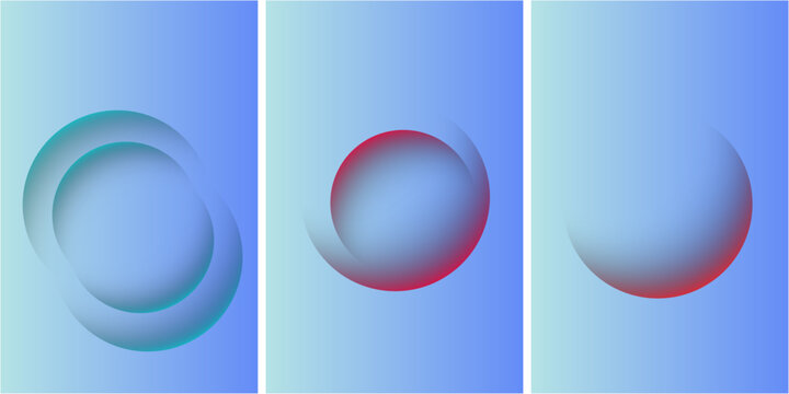Abstract triptych gradient spheres in blue brown and teal. Abstract colorful vector background with glowing circles and flowing digital light lines. soft colored spheres for creative graphic design. V