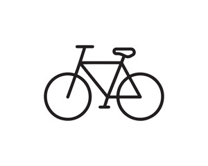 Fototapeta premium Minimalist blue outline icon of bicycle, two circular wheels, triangular frame, handlebars, and seat, clean design symbolizing cycling, eco‑friendly travel, or physical activity, simple geometric draw