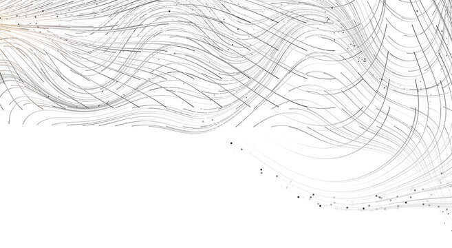 Flowing abstract lines and dots represent data streams and connections