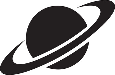Planet with rings silhouette icon representing space astronomy and science exploration. © MOHINUR