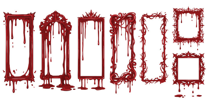 Set of scary gothic red picture frames with dripping blood effect for horror themed Halloween decoration designs