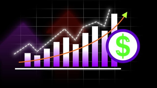 Business stock market trading graph growth chart concept Infographics animation rising up arrow. Futuristic Data Analytics Dashboard statistics finance visuals business reports, marketing sale profit