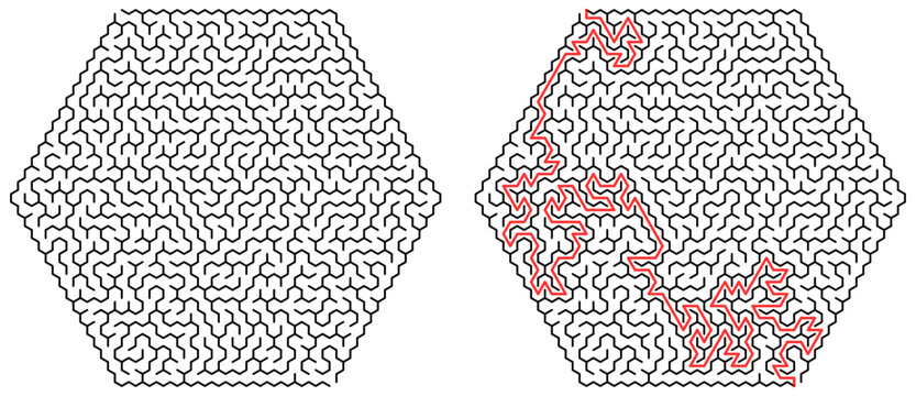 Extreme Hexagonal Maze Puzzle with Solution Path