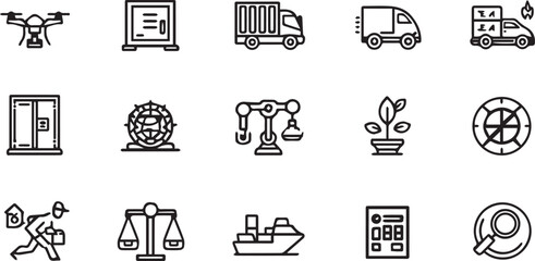 Professional Automotive and Delivery Service Icon Collection with Car Truck Plane and Ship Silhouettes for UI UX Design © rofikgraph24