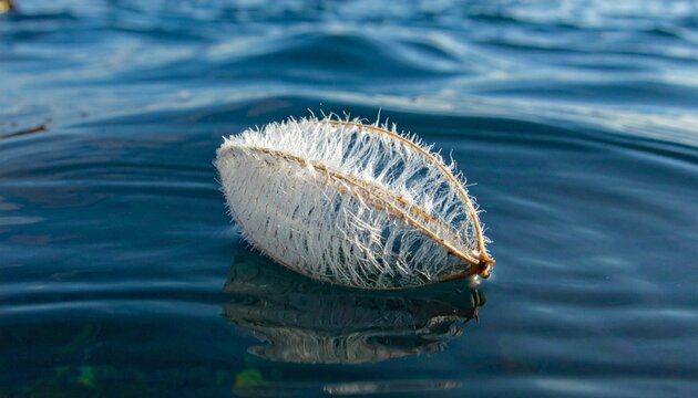Close-Up of Buoyant Sea Rocket Seed Floating on Water Surface