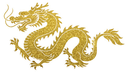 Fototapeta premium Golden dragon with golden glitter on white background
